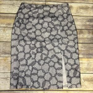 J. Crew Neutral Net Embroidered Knee Length Side Slit Preppy Pencil Skirt Sz 8